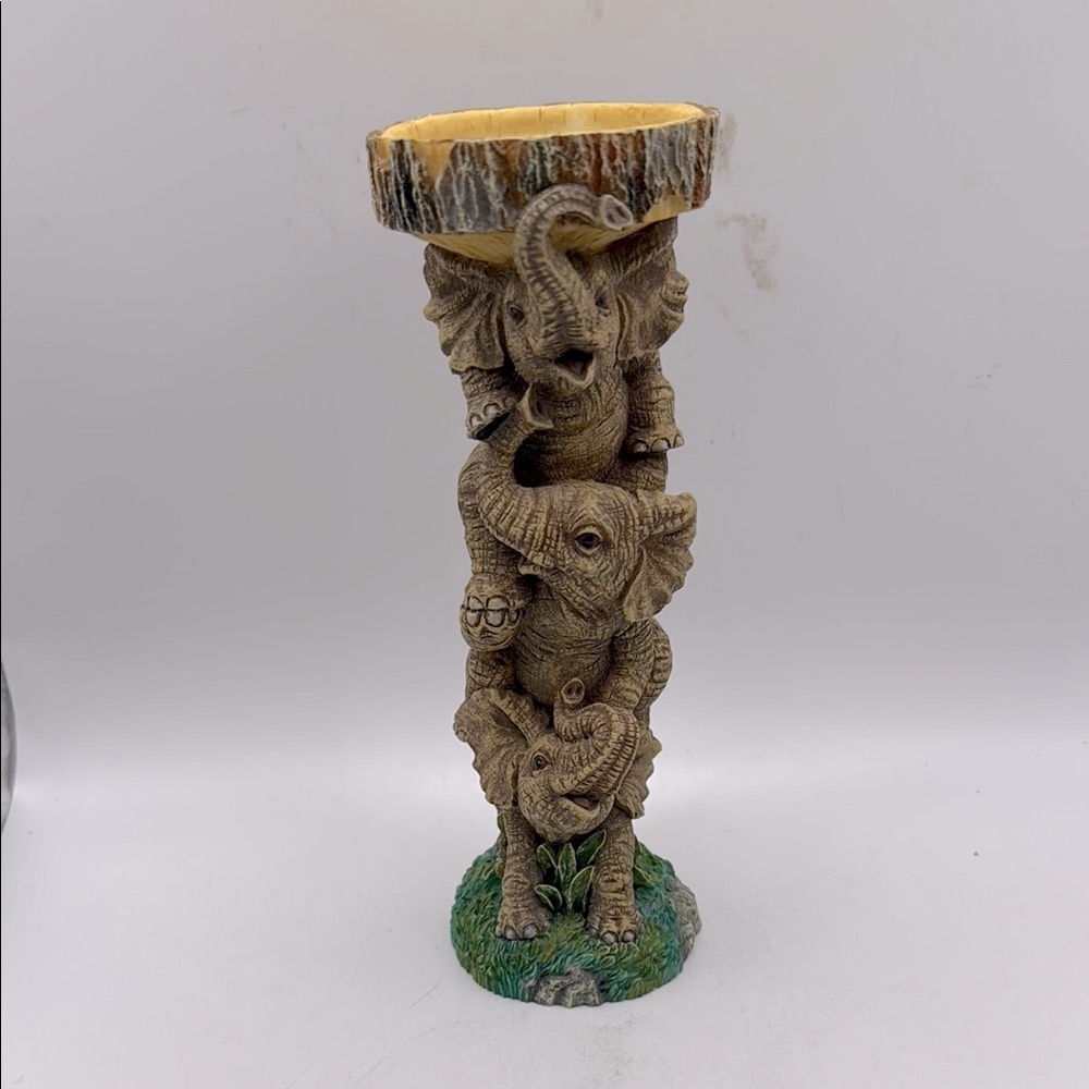 Stacked Elephant Candle Stick Holder Decor Art Tower Sculpture Statue Jungle